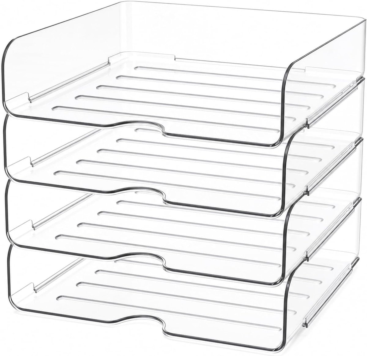 SnelShoppen - A4 Documenttray Set van 4, Stapelbare Transparante Briefbakken, Papierorganizer voor Kantoor, Thuiswerkplek, School en Documenten