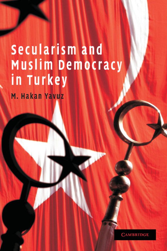 Boek "Secularism and Muslim Democracy in Turkey" met op de achtergrond een Turkse vlag, met een halve maan en sterren.