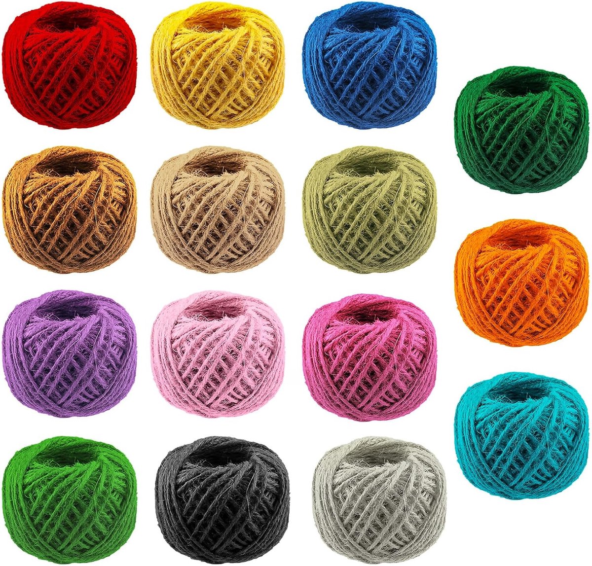 SnelShoppen - 15pcs Kleurrijke Jute Touw, 2mm 3 Ply, 82Ft per Rol, Biologisch Afbreekbaar Jute Touw voor Cadeau Verpakking, Planten Ophangen, DIY Amba