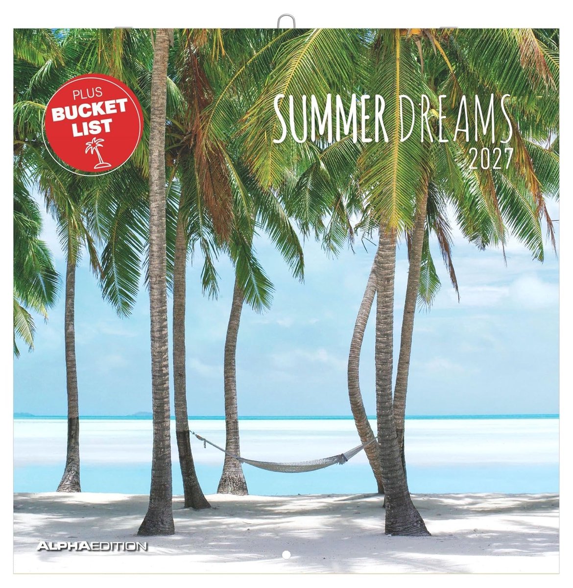 SnelShoppen - Summer Dreams 2027 Wandkalender 30x30 cm met Notizkalendarium, 12 Strand- en Meeresmotiven, Bucket-List, Perfect voor Thuis of op het We