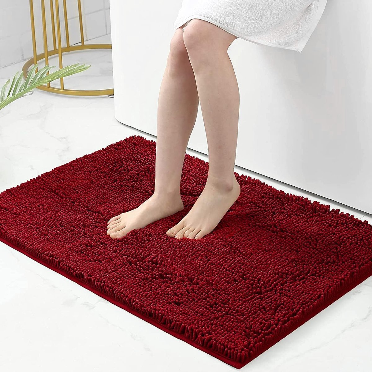 SnelShoppen - Antislip Badmat Chenille Microfiber 60x90 cm, Absorberend Diep Pool, Zacht en Comfortabel, Wijnrood voor Badkamer en Douche