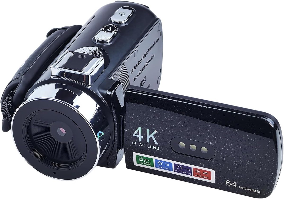 SnelShoppen - Video Camera 4K 30 fps 64 MP Camcorder met WiFi, 28x Digitale Zoom, IR Nachtzicht, 270 Graden Rotatie, Vlogging Camera voor YouTube