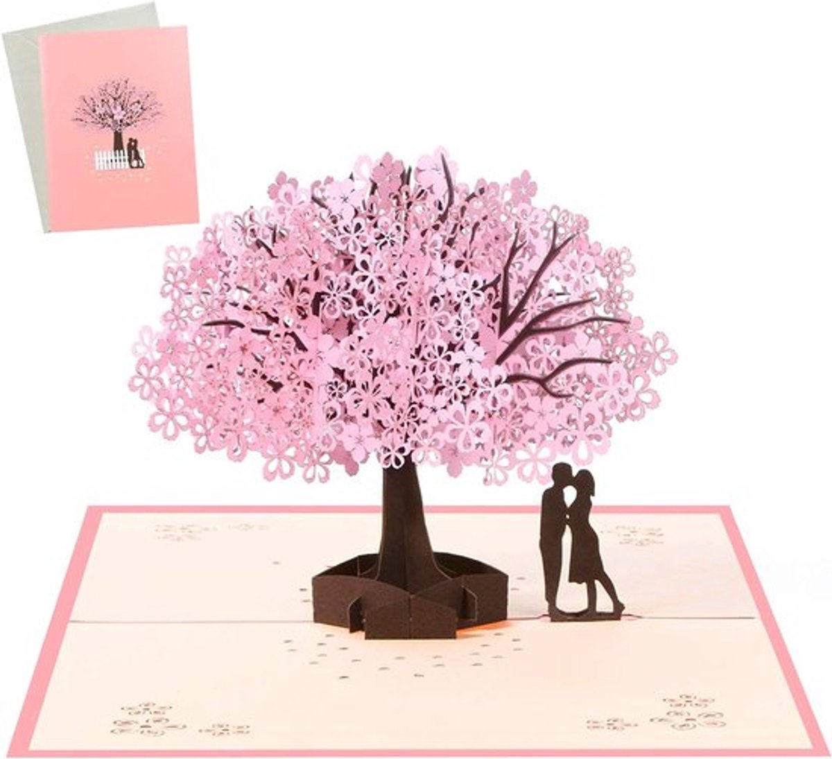 Wenskaart met envelop - 3D kaart valentijnskaart koppel - kaart voor verjaardag Kerstmis - Nieuwjaar roze Thanksgiving cadeaus .