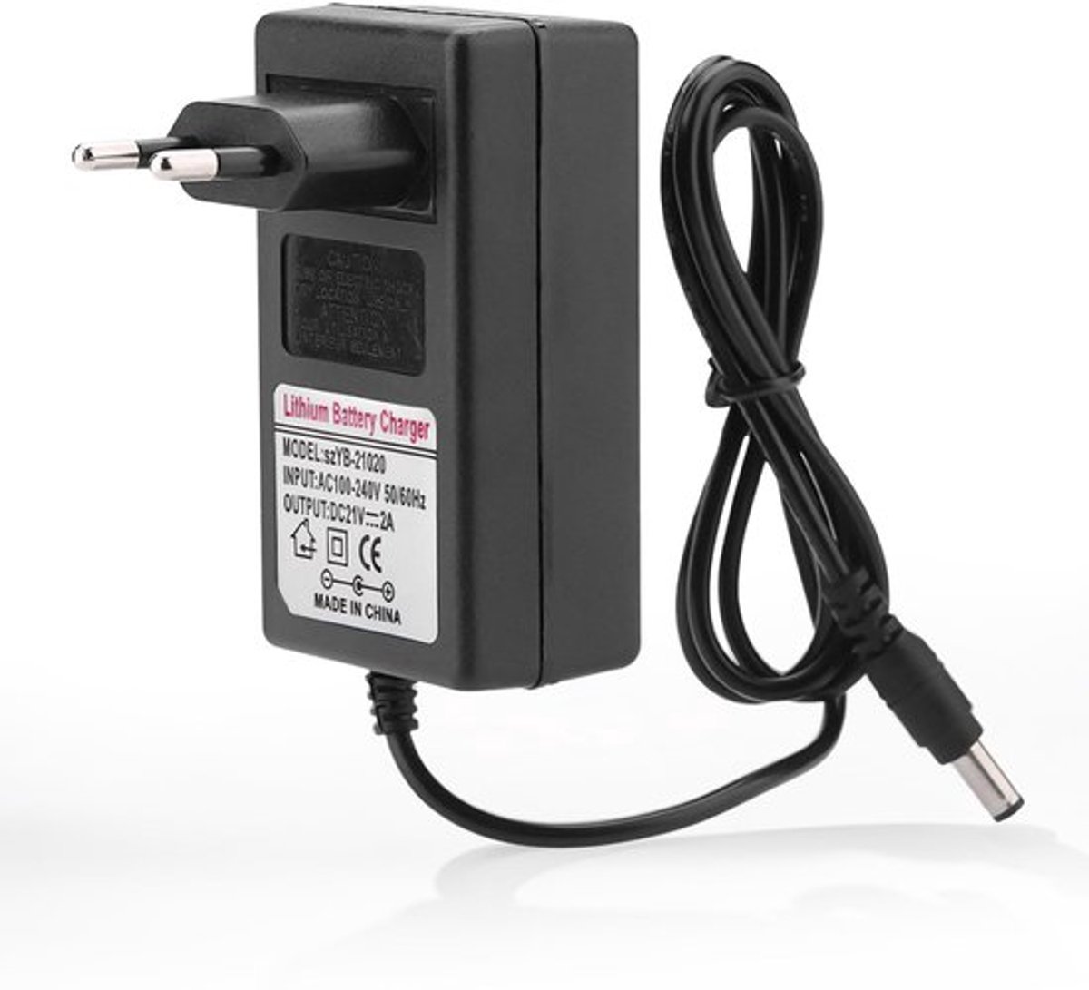 Lithium-ionbatterij Stroomadapter, AC 100-240V DC 21V 2A Vervangende oplaadstroomadapter, Professionele adapterlader, Meerdere bescherming(EU)