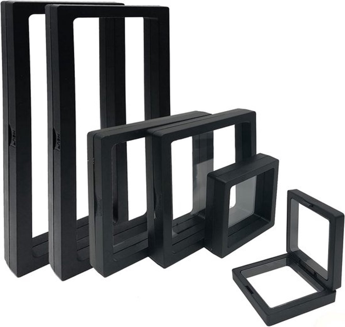 6x 3D zwevende vitrine-displaydoos voor sieraden en munten - inclusief ophanghouder - zwart