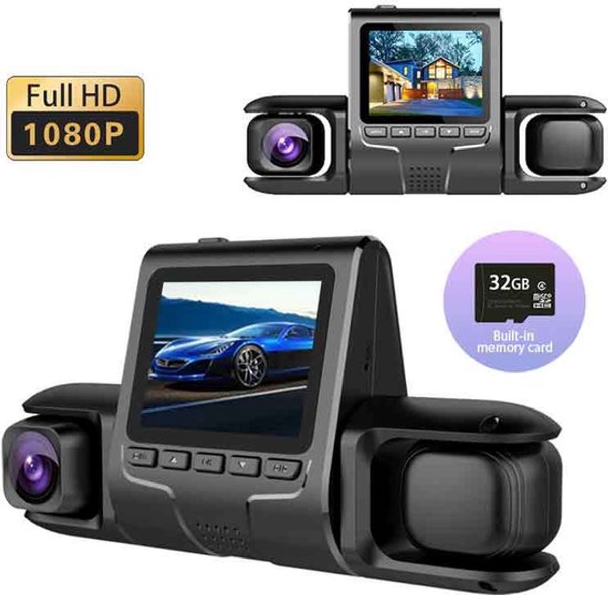 4-kanaals 360° dashcam HD 1080P 4-lens rijrecorder met 32GB geheugenkaart