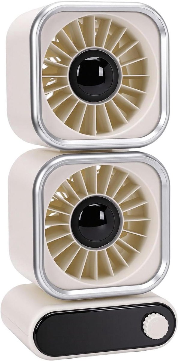 Tafelventilator Dubbele Kop - Bureau Ventilator - Persoonlijke Verkoeling - 100 Snelheden Verstelbaar - 4000 mAh Batterij - Beige