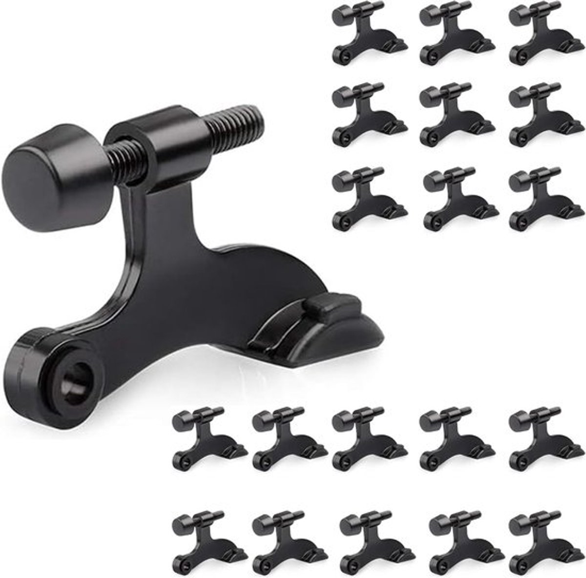 20 stuks scharnierpen-deurstoppers, scharnierstoppers voor bovenkant deur, verstelbare luxe zware deurstopper 2-1/2x1-3/4 inch, met zwarte rubberen stootranden, zwart