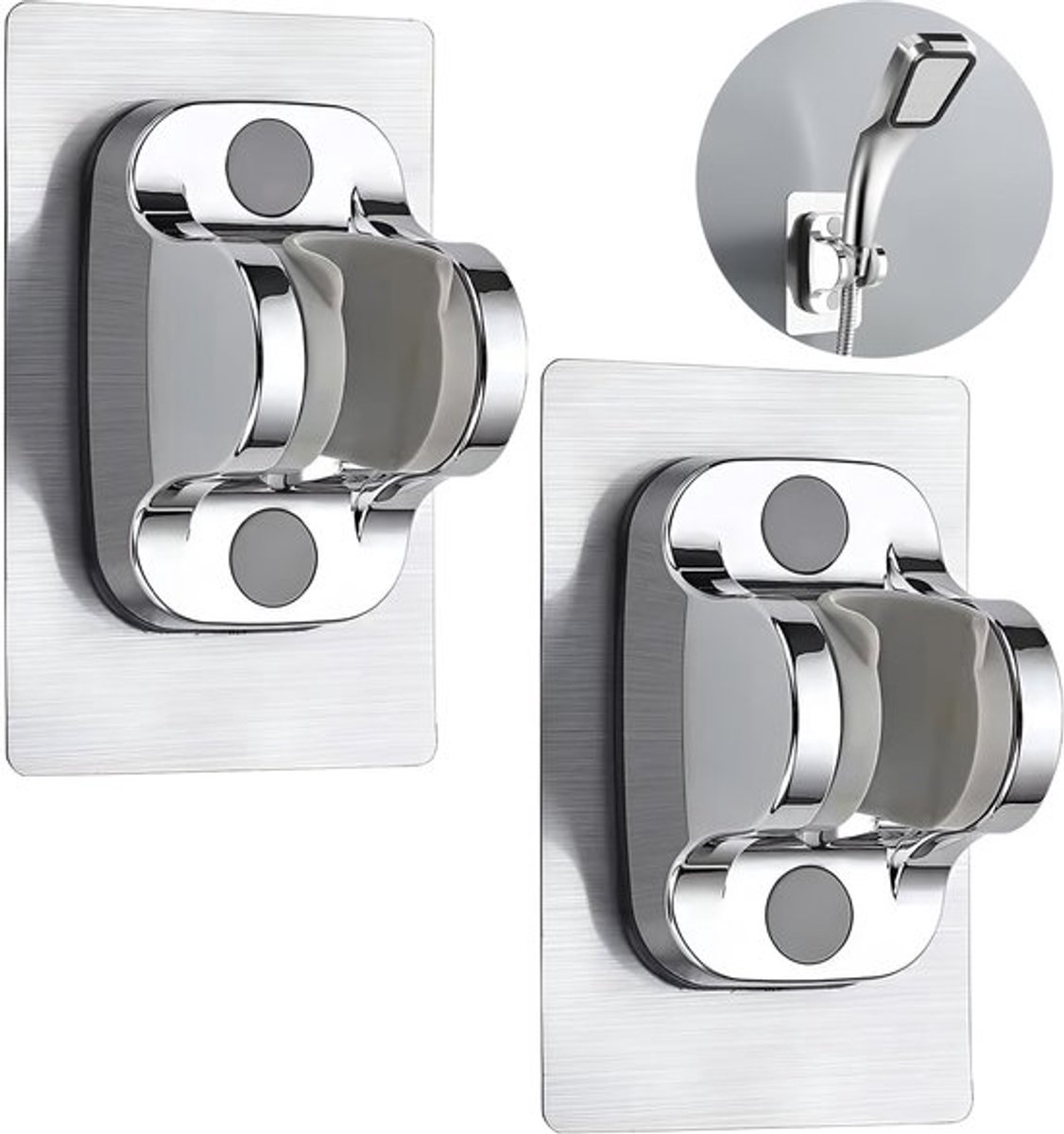 Douchekophouder - Handdouchehouder – 2 stuks zelfklevende douchekophouders - Verstelbare handdouchehouder - Waterdicht/geen boring/wandhouder voor de badkamer/ verstelbare douchehouder - Zilver