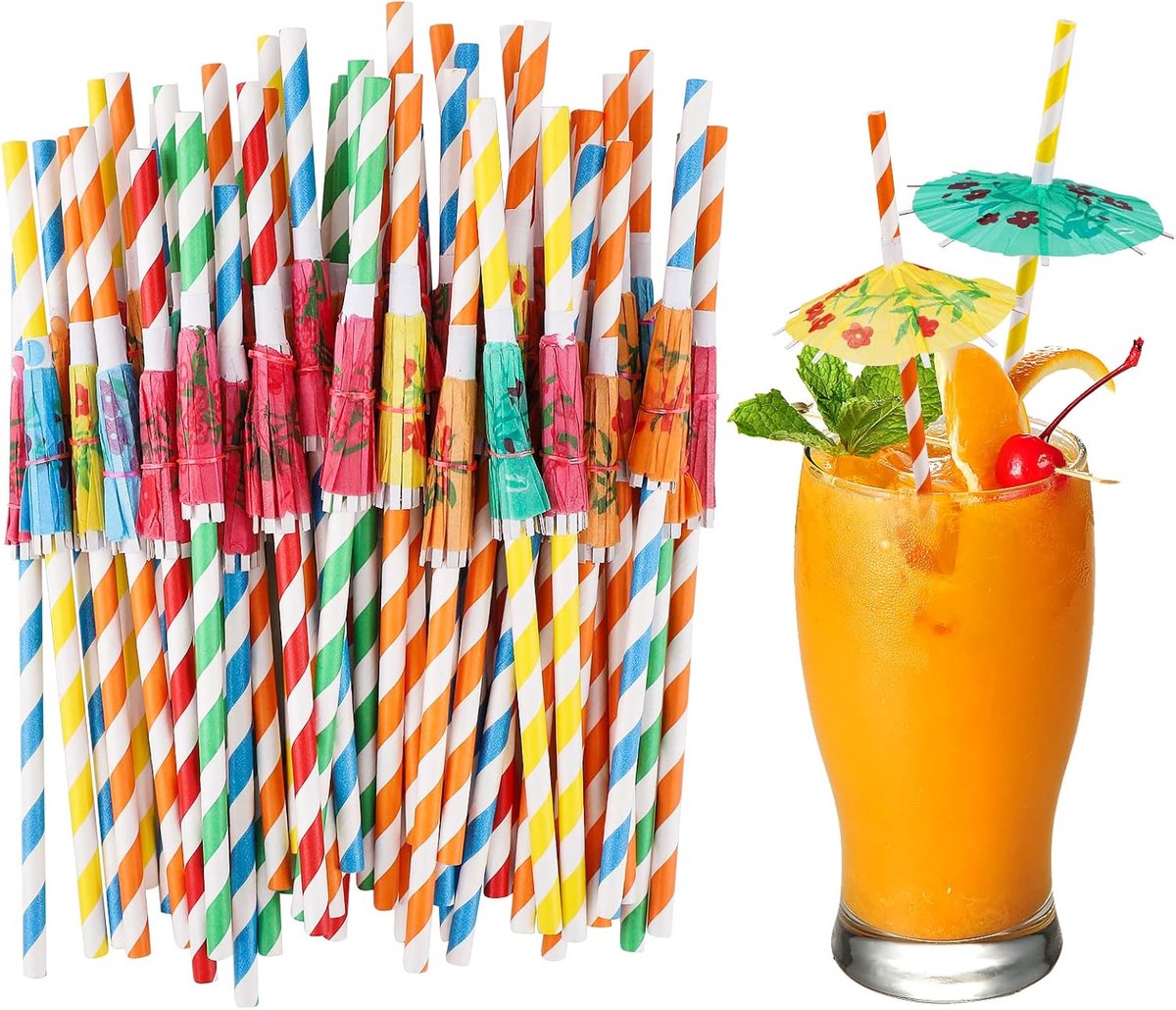 SnelShoppen - 100 stuks gemengde kleuren cocktail paraplu rietjes van papier - Decoratieve drankaccessoires voor bruiloft, tropisch themafeest, strand