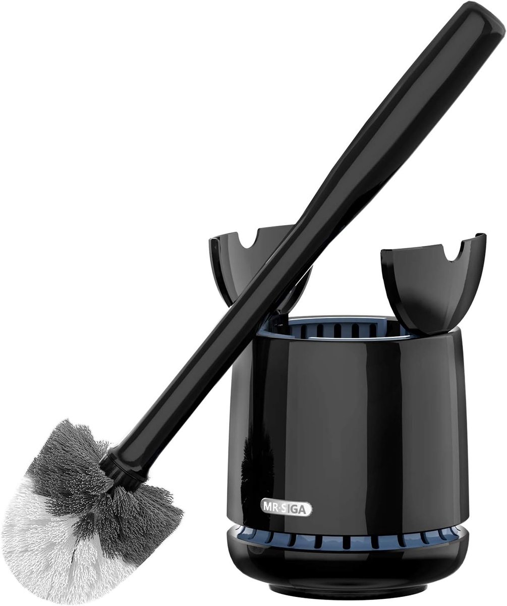 SnelShoppen - Toiletborstel en Houder met Sneldrogende Container, Stevig Handvat, Flexibele Borstelharen, Premium WC-Borstel voor Badkamer, Zwart