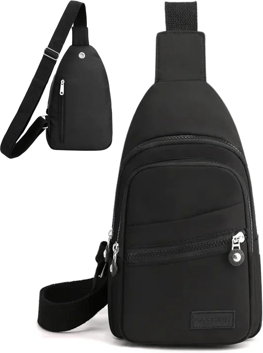 Thijox - Luxe Crossbody Schoudertas voor Dames & Heren - 4 Opbergvakken, Kabelopening - Crossover Slingbag Nektasje voor Wandelen, Fietsen, Stedentrip