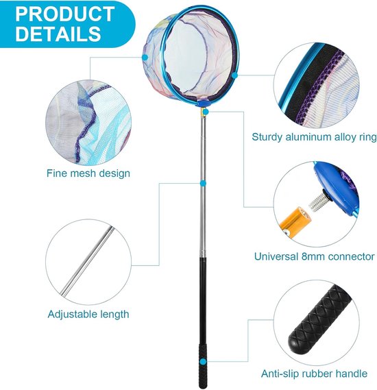 Thijox - Telescoop Schepnet 66-175 cm, Telescopisch Visnet en Vlindernet met Waterafstotende Coating, Ideaal voor Vissen, Insecten Vangen, Strand, Vij van Thijox — afbeelding 2