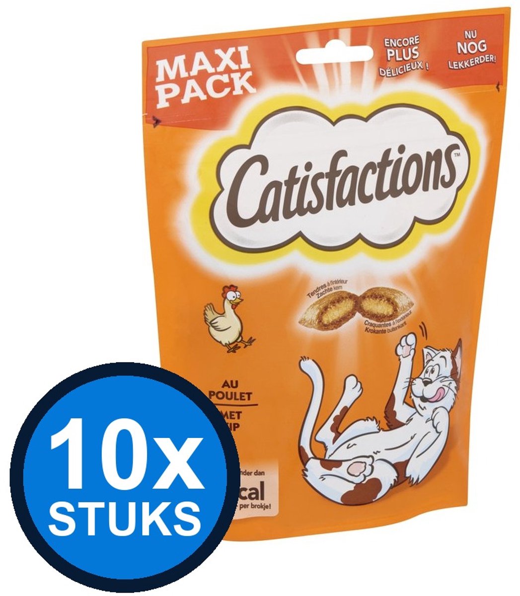 10x Catisfactions - kip 180gr - Kattenvoer Snacks - 180 g
