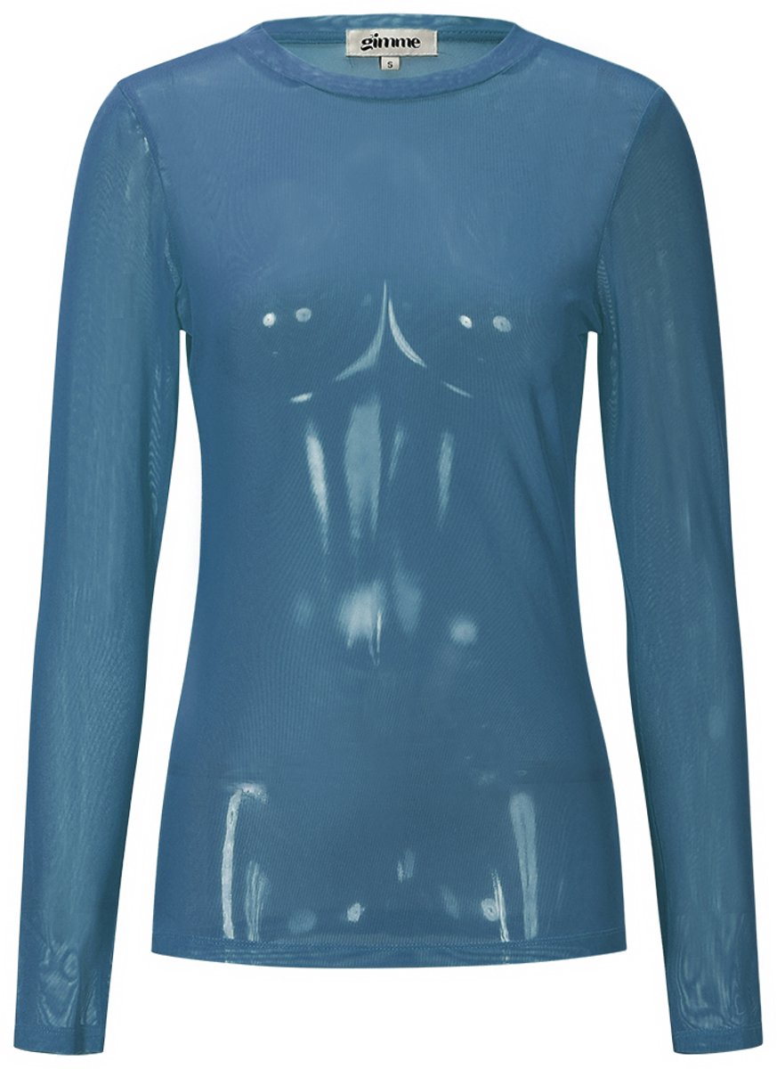 Comfortabele Semi-Transparante Dames 'Mesh Top' met Lange Mouwen - Blauw - Maat S