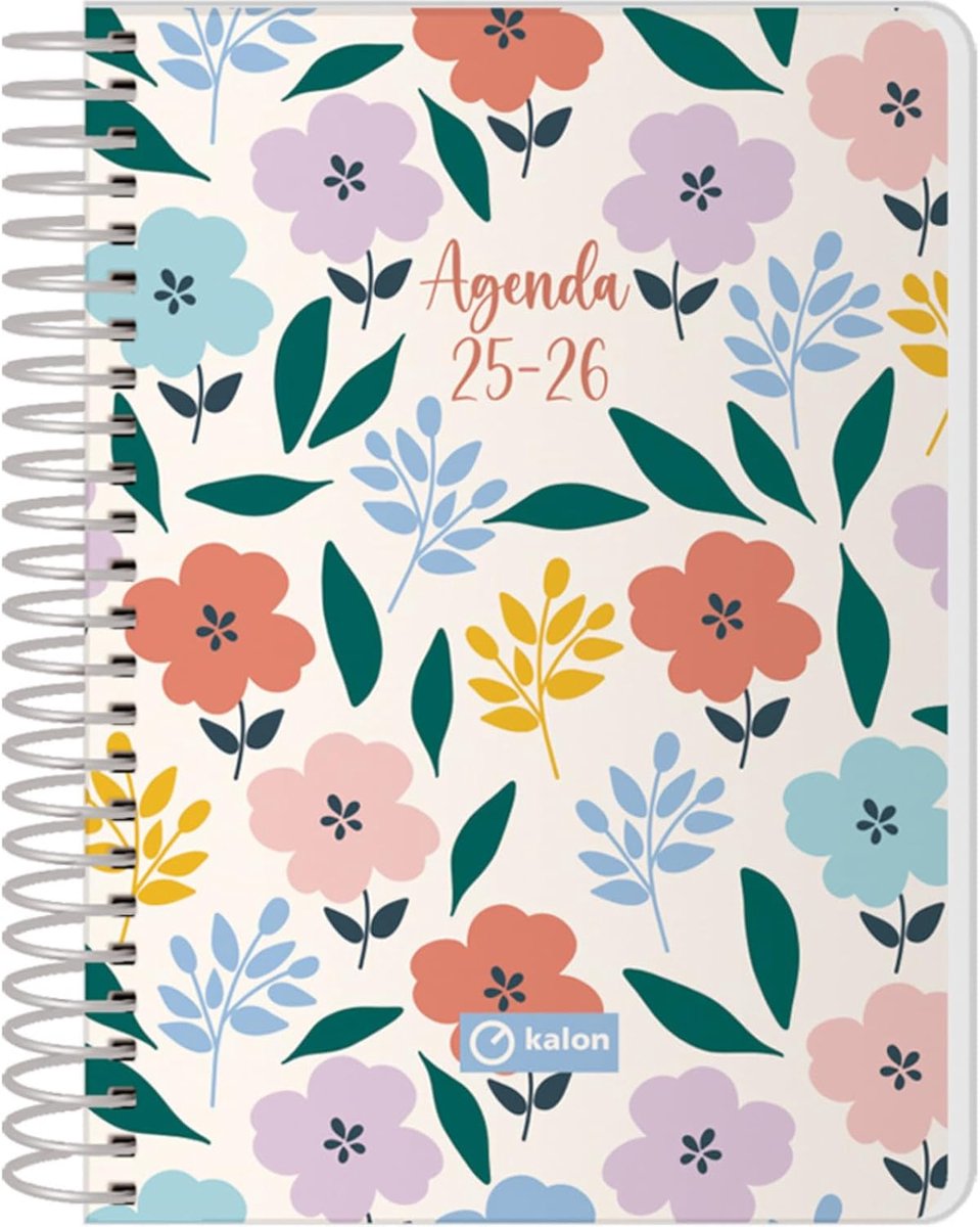 SnelShoppen - Schoolagenda 2025-2026 A6 - Dag per Pagina, Spaans en Engels, Spiral Binding, Flexibele Kaft met Plastic Bescherming - Tuin Thema