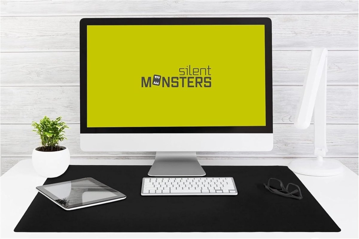 SnelShoppen - Silent Monsters Muismat 90 x 60 cm, Zwarte Stof Muismat, Antislip & Geluidsarm - Gaming, Kantoor, Thuiswerk, Wasbare Mousepad met Gestik