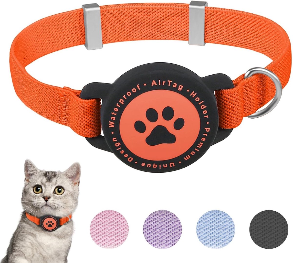 SnelShoppen - Airtag Kattenhalsband, Rekbare GPS Halsband voor Katten, Kittens en Honden, Lichtgewicht en Comfortabel, Voorzien van Apple AirTag Houde