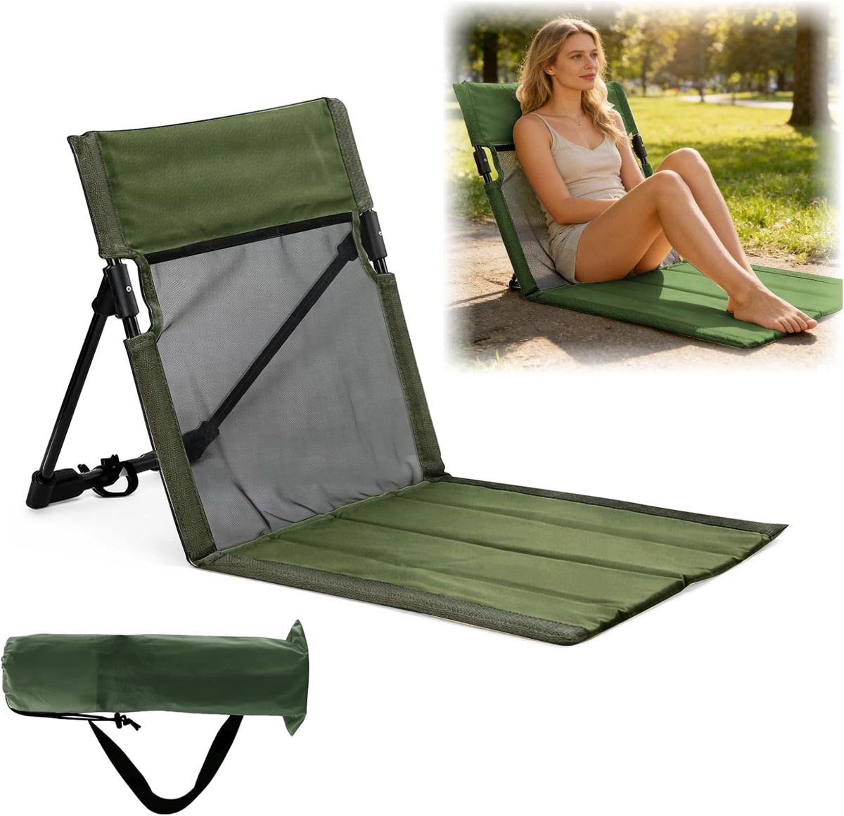 SnelShoppen - Vouwbare Strandstoel Groene Strandmat met Rugleuning, Lichtgewicht en Ademend, Perfect voor Camping, Strand, Reizen, Thuisgebruik