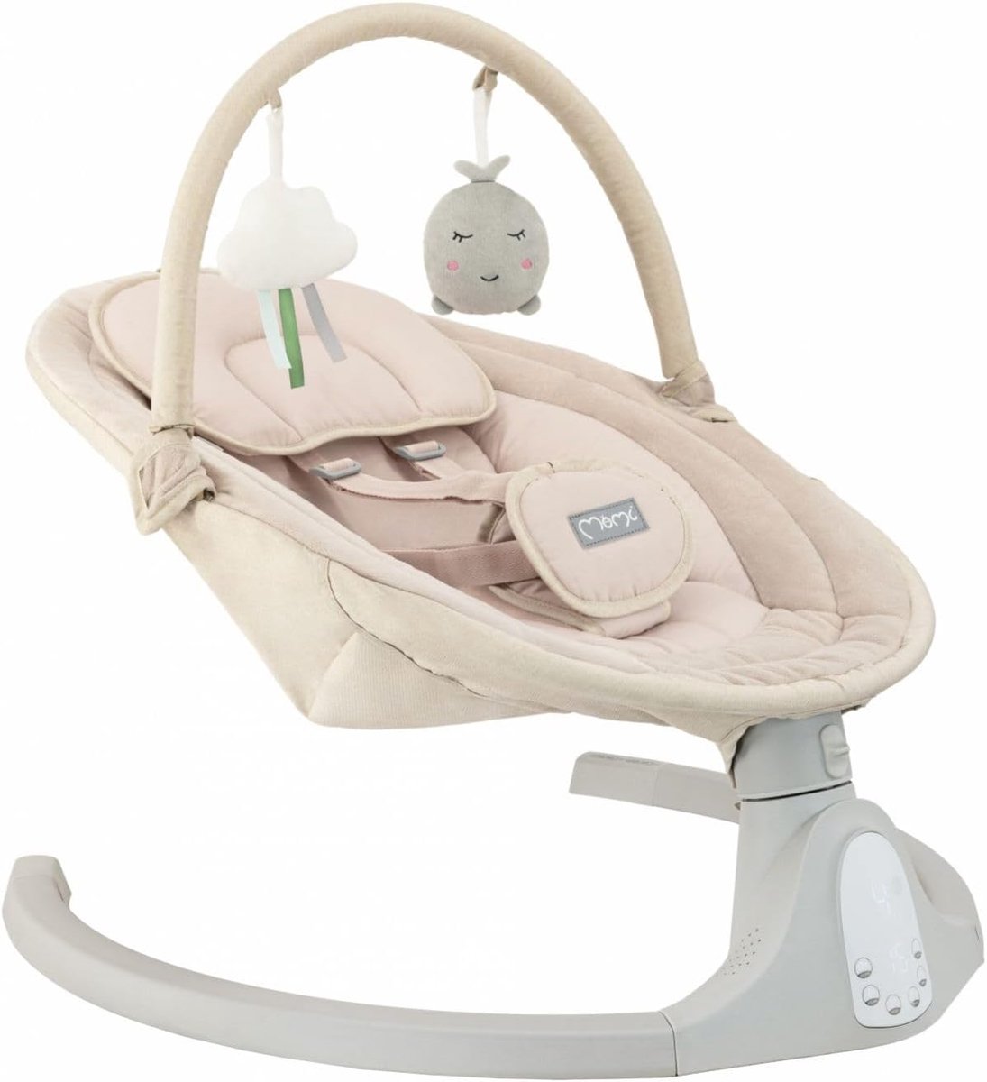 SnelShoppen - MoMi KENANI SAND Swingbank tot 9 kg, LED Display, Afstandsbediening, Bluetooth, Batterij/Netstroom, 5-Punts Veiligheidsgordel, Speelgoed