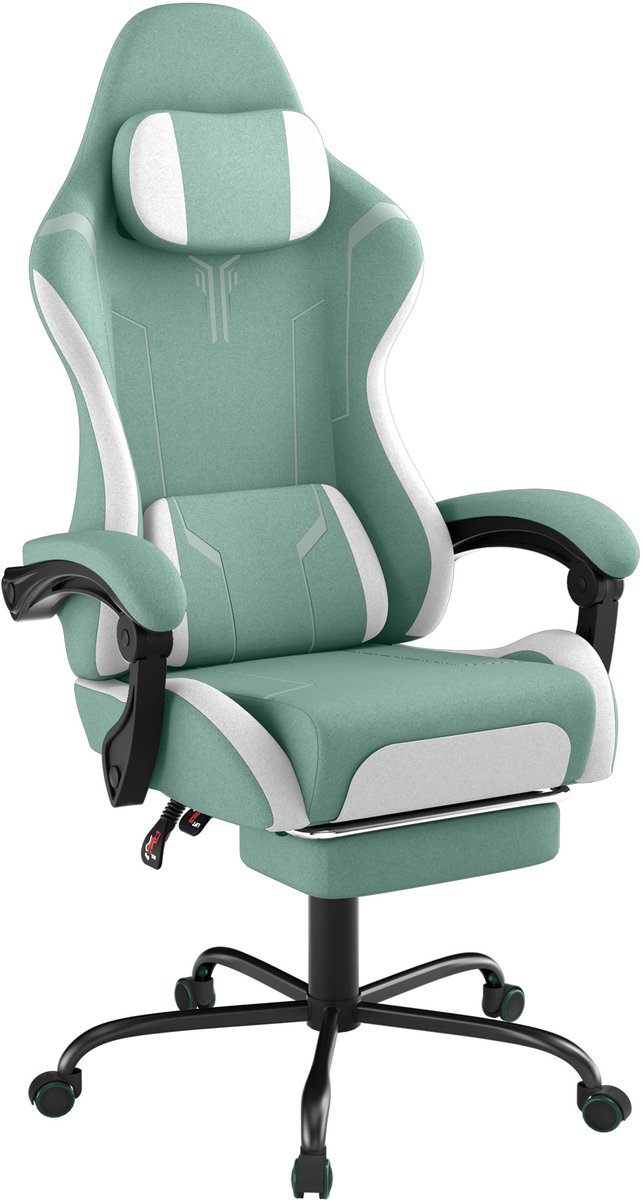 Gaming Stoel met Massagefunctie – Groen Fluweel – Ergonomische Bureaustoel met Voetensteun – Verstelbare Rugleuning 90-135° – Verstelbare Armleuningen – Max. 135 kg