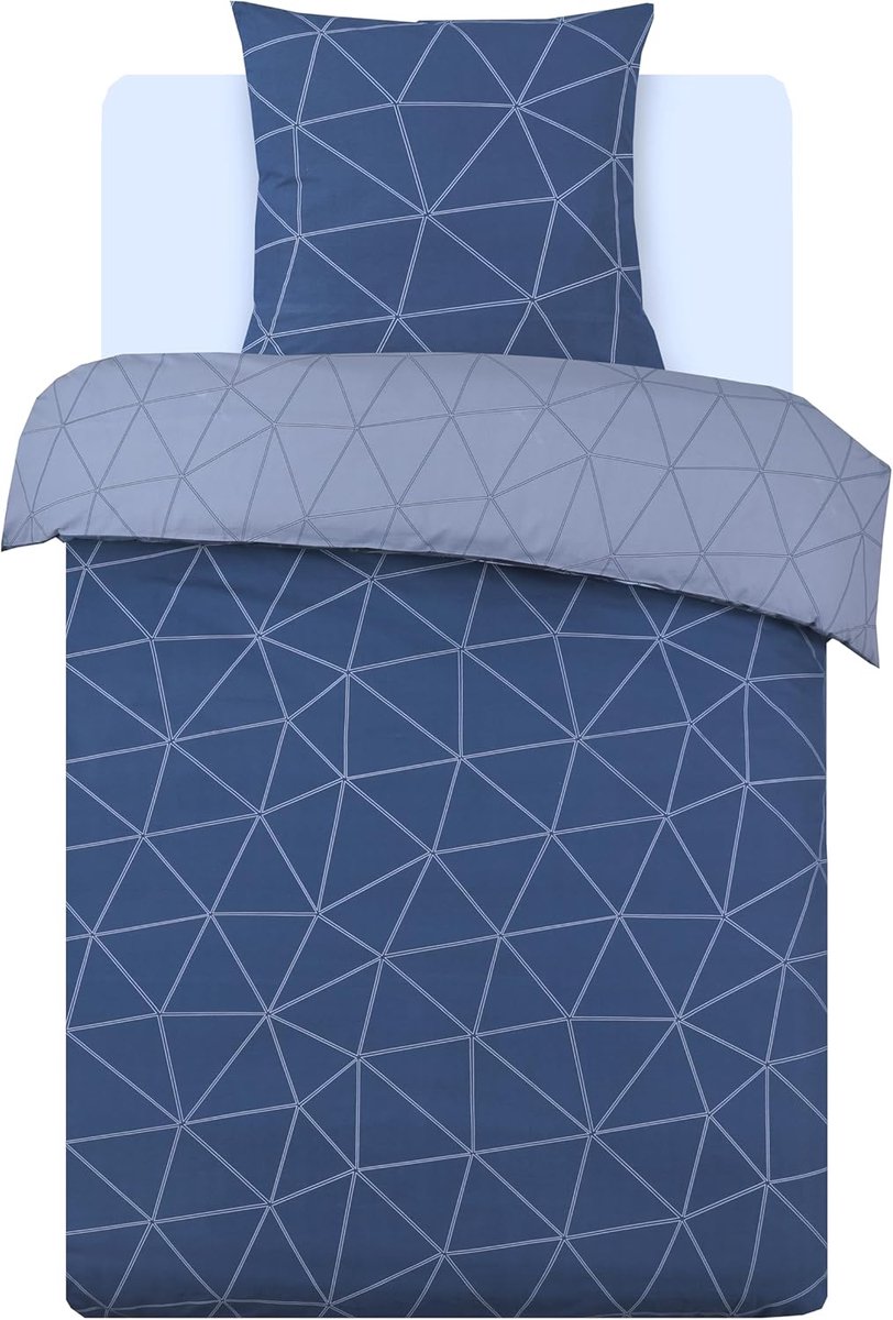 SnelShoppen - Duvet Cover Set 140 x 200 cm - 100% Katoen - 1 Kussensloop 65 x 65 cm - Hugo Blauw en Lichtblauw - Zacht en Comfortabel - Oeko-Tex Gecer