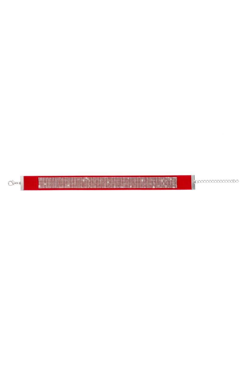 KIMU® Choker Strass Rood - Stoffen Choker met Strass Steentjes - Diamantjes Halsketting Glamour Glitter Sparkle Festival