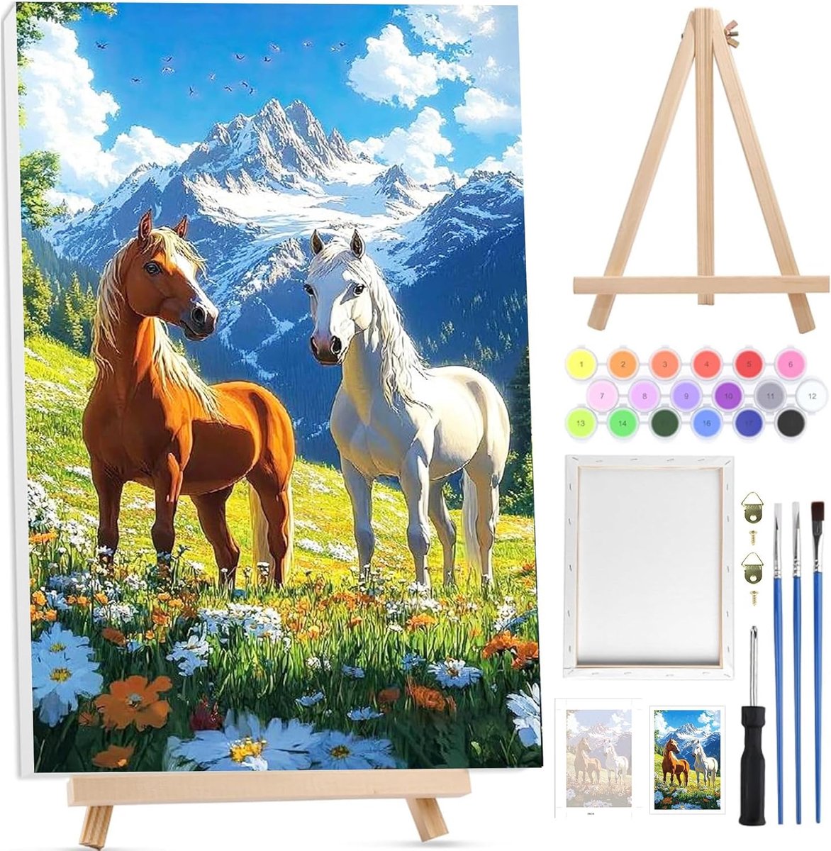 SnelShoppen - Paint by Numbers voor Volwassenen - Dieren Schilderen Kit met Ingelijst Canvas en Houten Easel, DIY Acrylverf voor Beginners, Creatief S