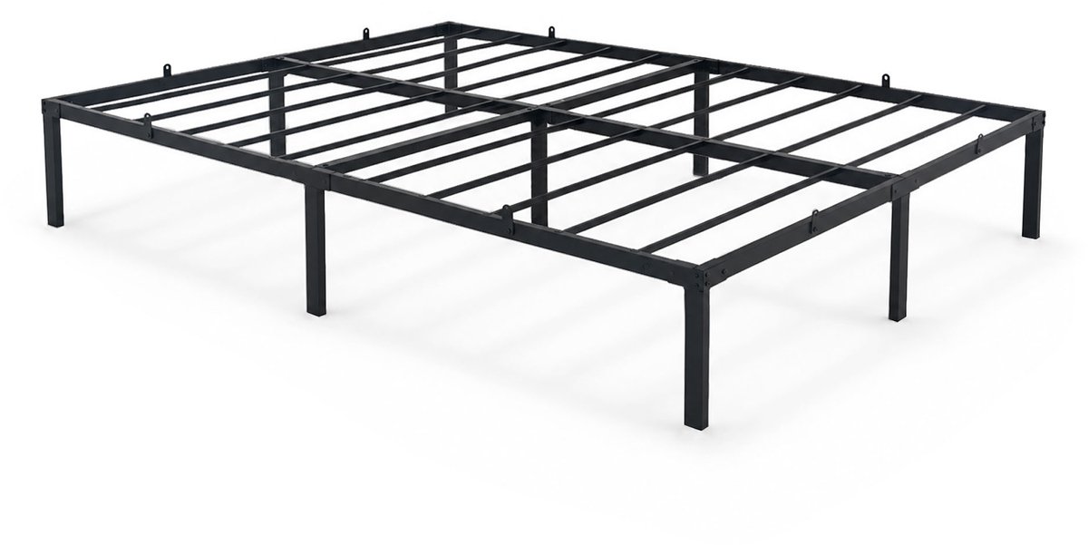Metalen Bed / 140x200 cm / Opklapbaar Logeerbed / Metalen Lattenbodem / 9 Poten / 20 Latten/ Zwart