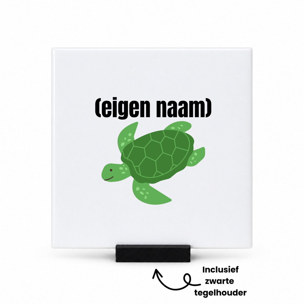 Hacebo schildpad met eigen naam tegeltje met tegelhouder - Schildpad - schildpad liefhebbers - tegeltjes met tekst - iemand die houdt van schildpadden - verjaardag - cadeau - kado - geschenk - spreuktegels - 10.8x10.8 CM Wit