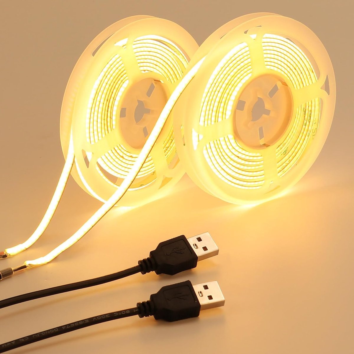 SnelShoppen - 5V 5mm Wide COB USB LED Strip Warm White 3000K 4M (2X2M) 400LEDs/M Flexibele LED Tape voor DIY Home Decor - IP20 Zelfklevend voor Feest,