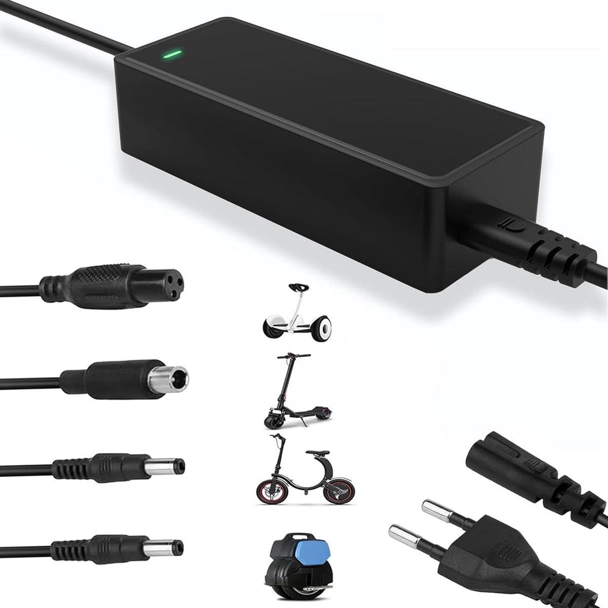 SnelShoppen - Elektrische Scooter Oplader 42V 2A Universele Hoverboard Oplader met 4 Aansluitingen voor M365 E-Scooter en Elektrische Scooter Batterij