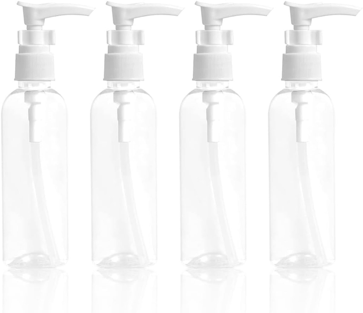SnelShoppen - Set van 4 Transparante Pompflessen 100 ml Plastic Reisbottles Pompflessen voor Shampoo, Lotion, Crème, Cosmetica - Duurzaam en Elegant