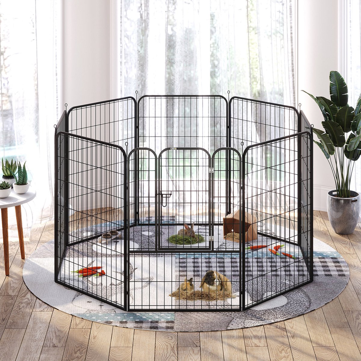 DESMIU Puppyren – Met Deur En Uitbreidbaar – 79 x 100 cm – Metaal – Zwart – Opvouwbaar Voor Binnen En Buiten – 8 Panelen