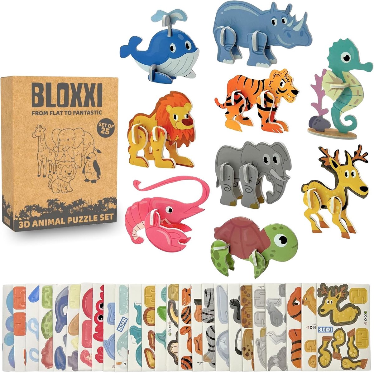 SnelShoppen - 3D Dierenspeelgoed Puzzels Set van 25 Stuks | Leuk Cadeau voor Kinderverjaardag | Schooltraktatie | Piñata Vulling | Educatieve Creatiev