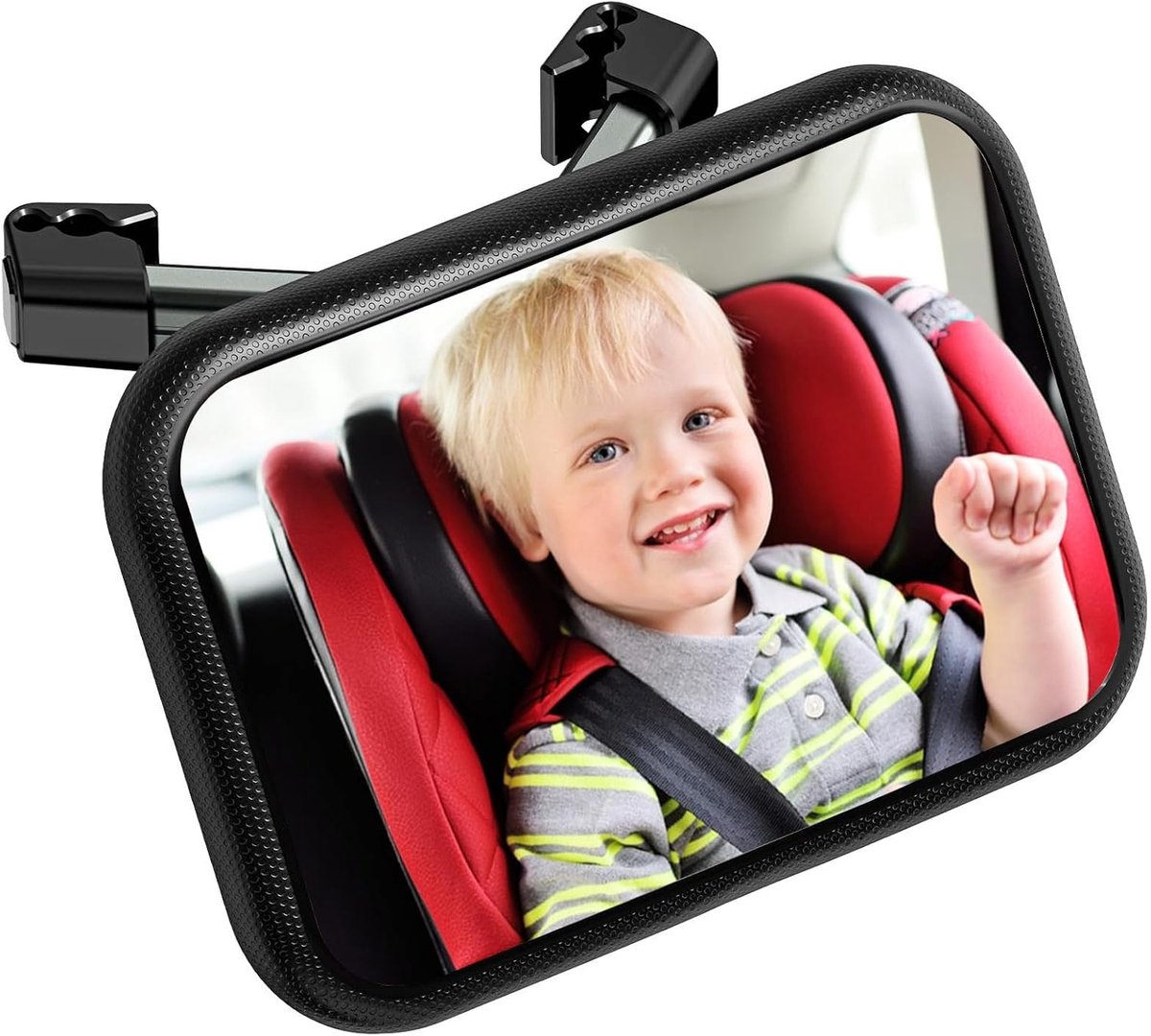 SnelShoppen - Baby Auto Spiegel 360° Met Stabiele Haak Clip - Duidelijk Zicht - Universele Zwarte Grijze Achterbank Spiegel Voor Kinderen