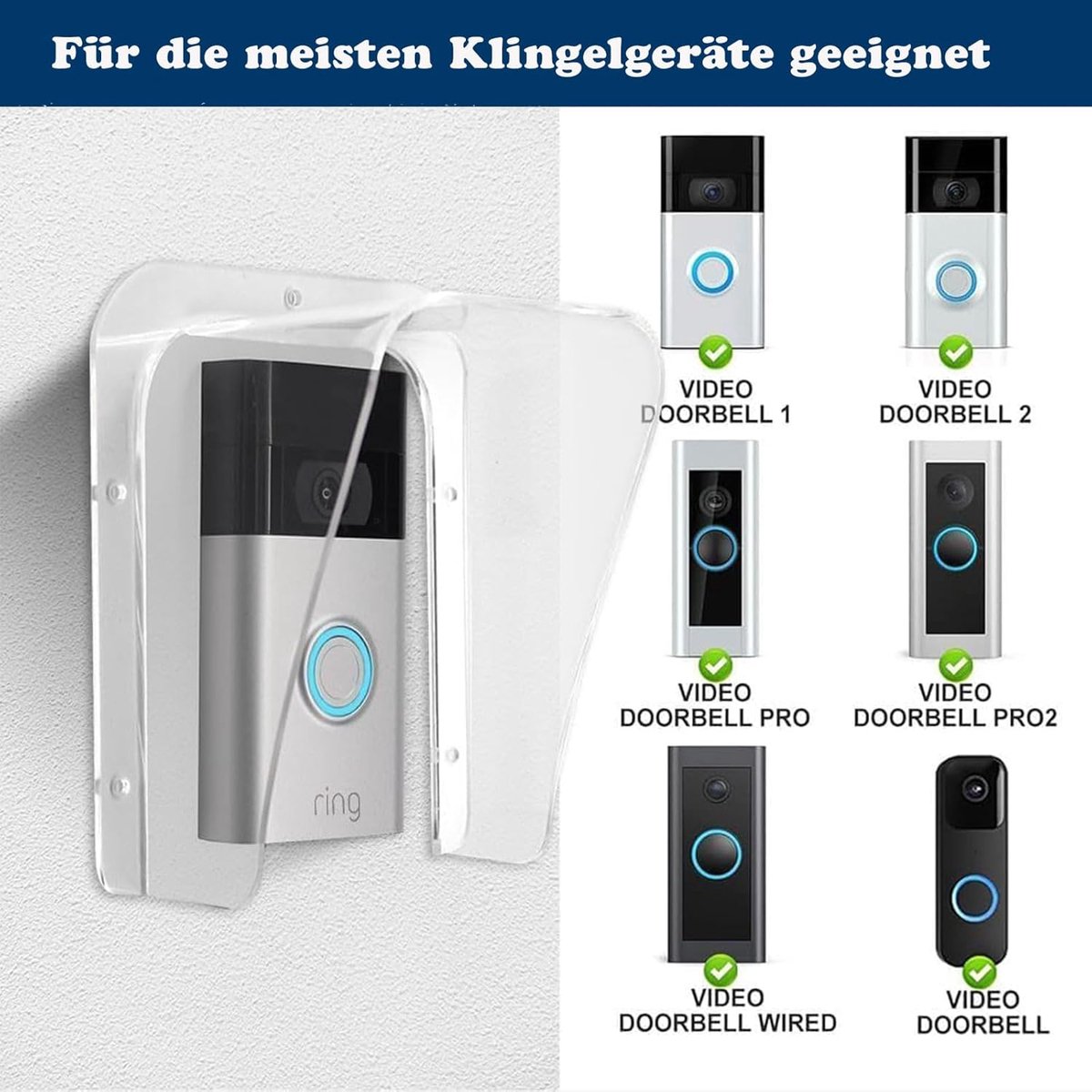 SnelShoppen - Weerbestendige Deurbel Regenafdekking, Grote Acryl Bescherming voor Ring, Blink en Google Nest Video Deurbel, Ideaal voor Buiten en Toet