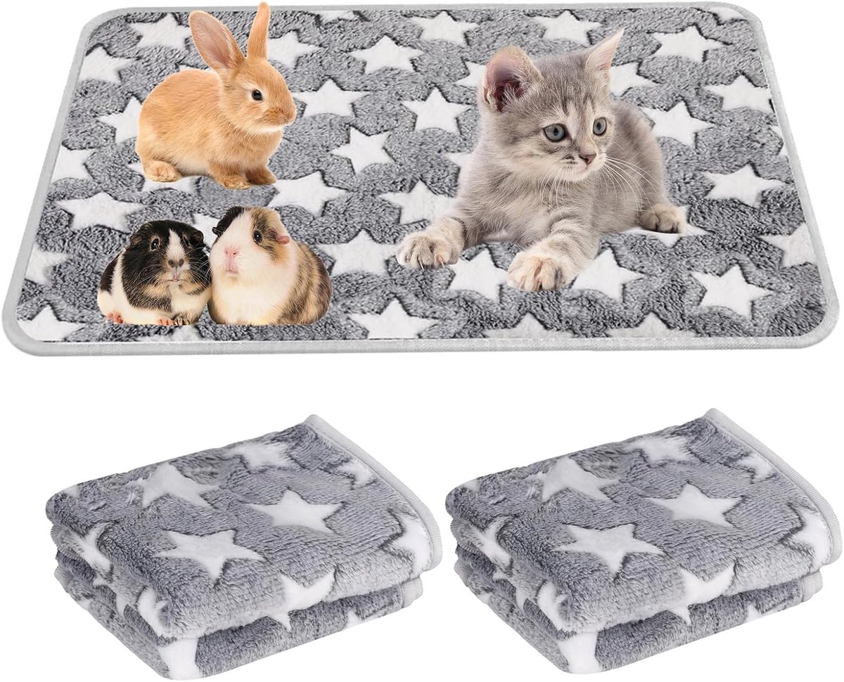 SnelShoppen - Set van 3 Herbruikbare Absorberende Pee Mats voor Cavia Cages, Waterdichte Dekens, Wasbare Matten voor Kleine Dieren, Konijnen, Hamsters