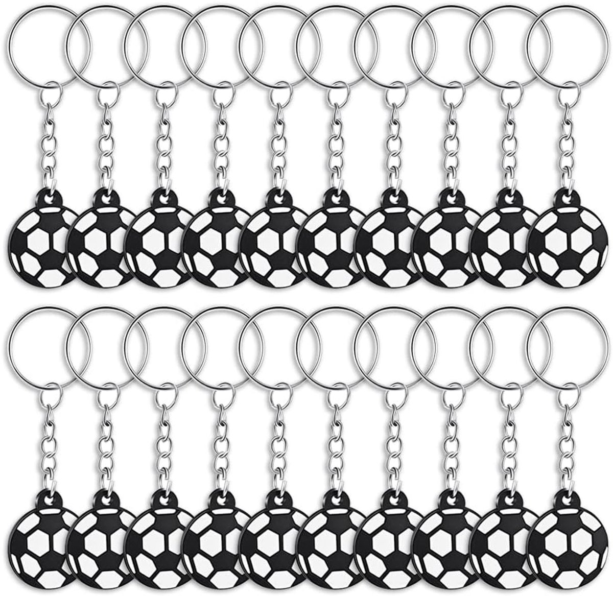 Thijox - 20 Mini Voetbalsleutelhangers voor Volwassenen en Kinderen - Zwarte PVC Sleutelhangers - Perfect als Verjaardagscadeau, Gastgeschenk en Feest