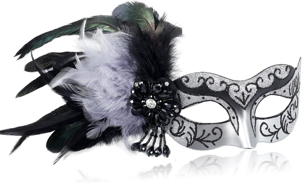 SnelShoppen - Venetiaans Maskerademasker voor Dames met Veren - Feestmasker voor Maskerade, Mardi Gras, Carnaval - Elegant en Chic - Perfect voor Avon