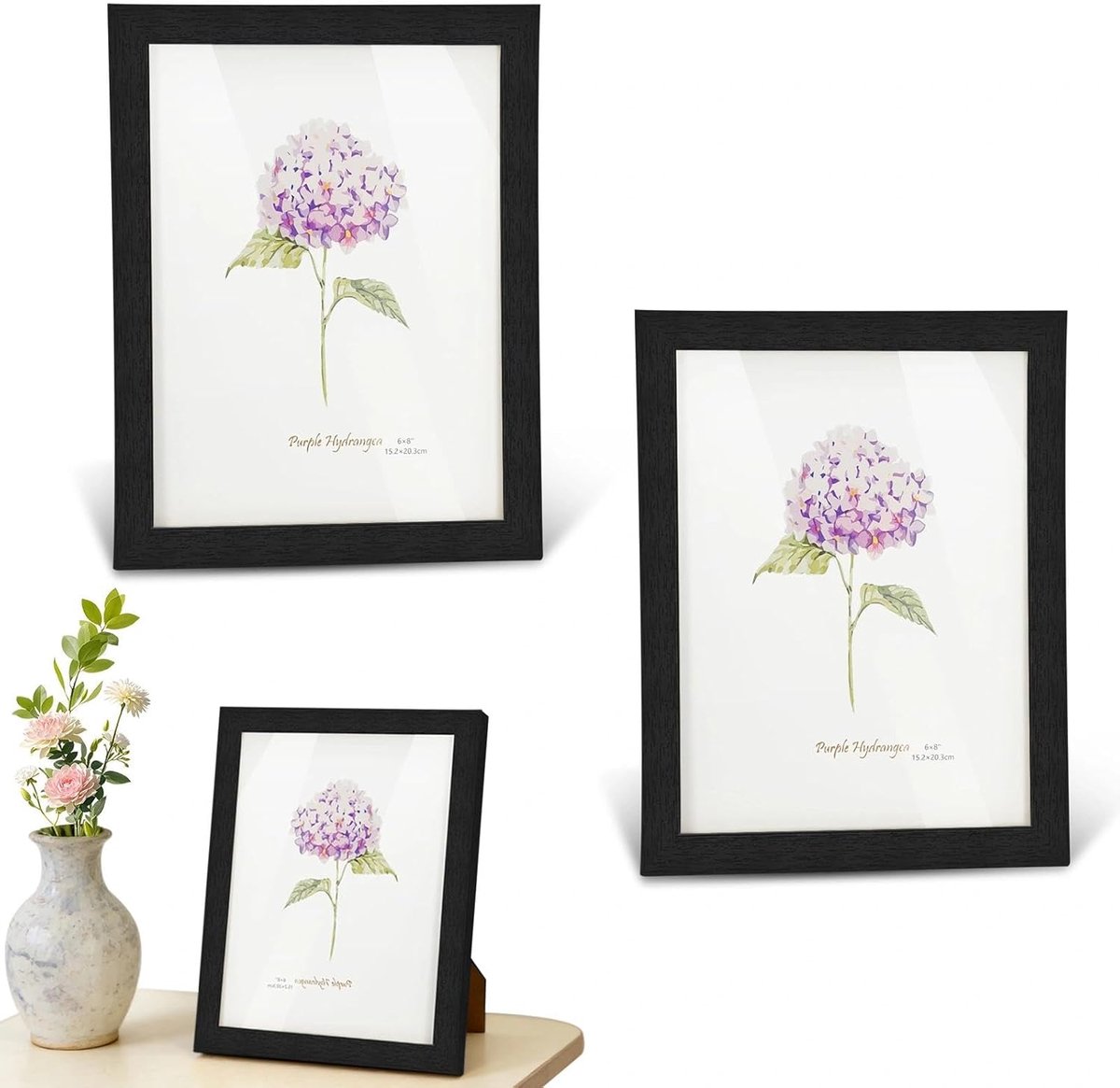 SnelShoppen - 3 Stuks Fotolijsten 15x20 cm Zwart Hout - Moderne Houten Lijst voor Foto's en Afdrukken - Tijdloos Design voor Woonkamer, Muurdecoratie