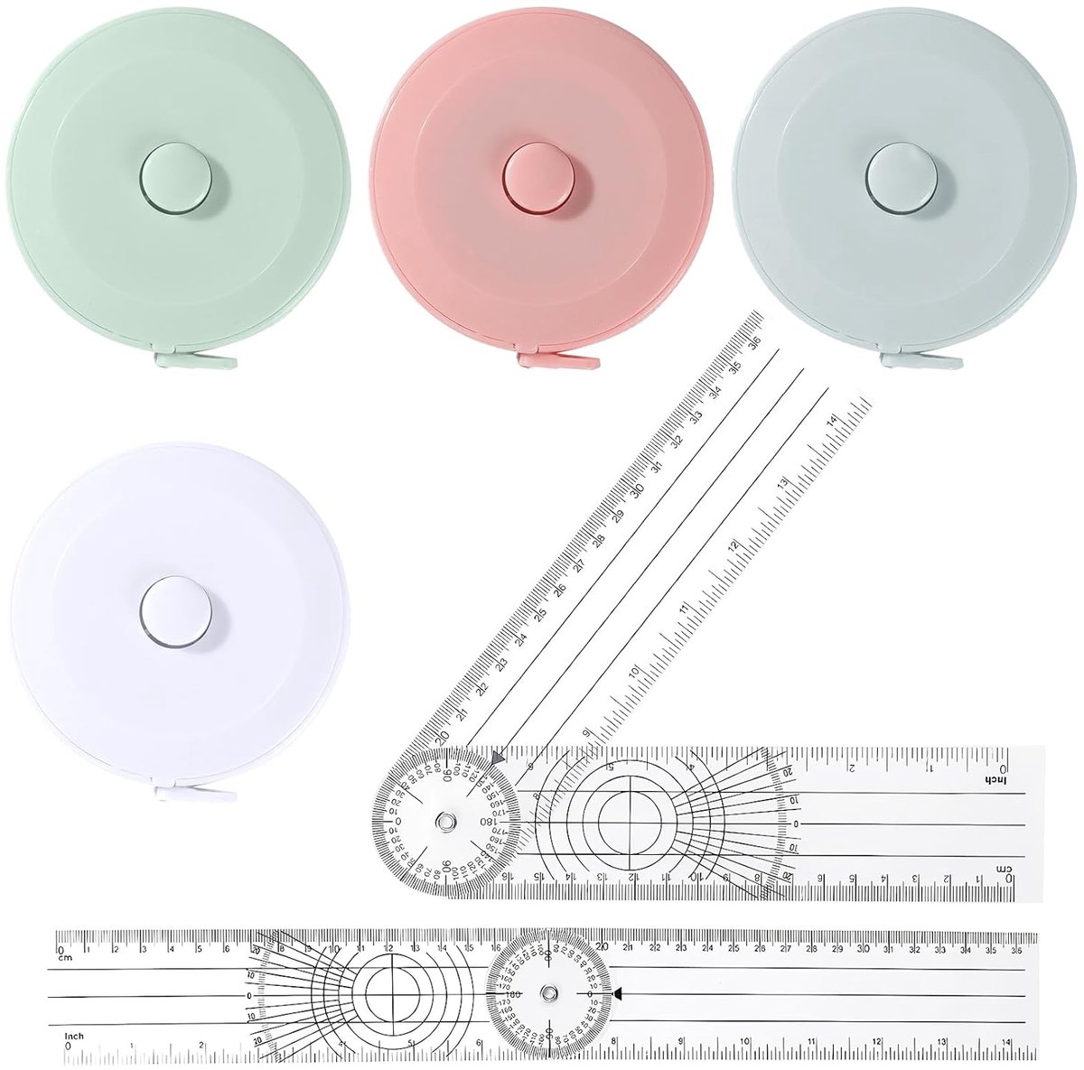 SnelShoppen - Gradenboog Set van 2 - Hoekmeter Goniometer voor School en Fysiotherapie - 360° Transparant Scharniermes met 4 Meetlinten - Vouwliniaal
