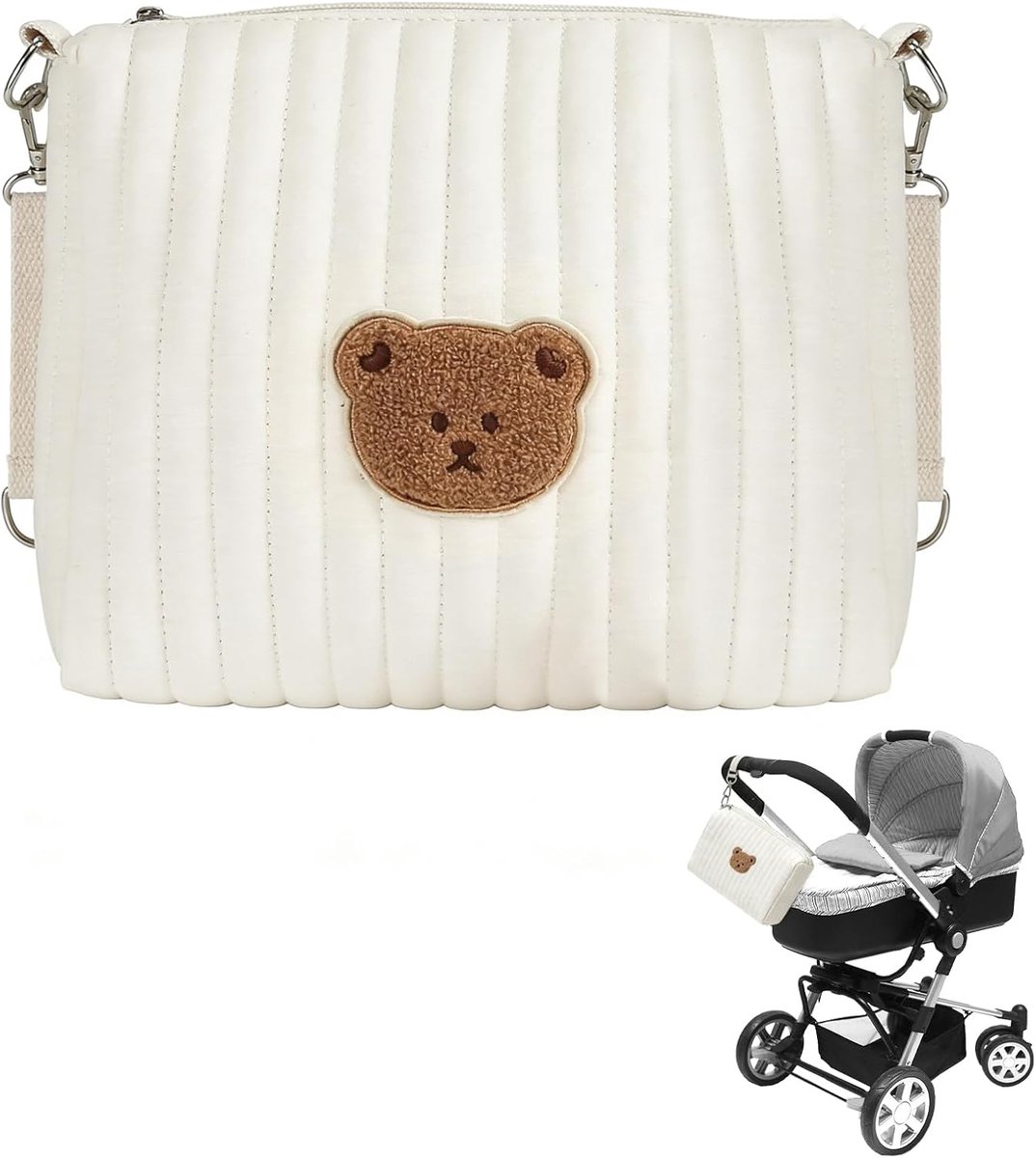 SnelShoppen - Mala Maternidade Draagbare Kinderwagen Tas met Rits - Compacte Reis Toilettas Organizer voor Moeders - Bear Design - Lichtgewicht en Neu