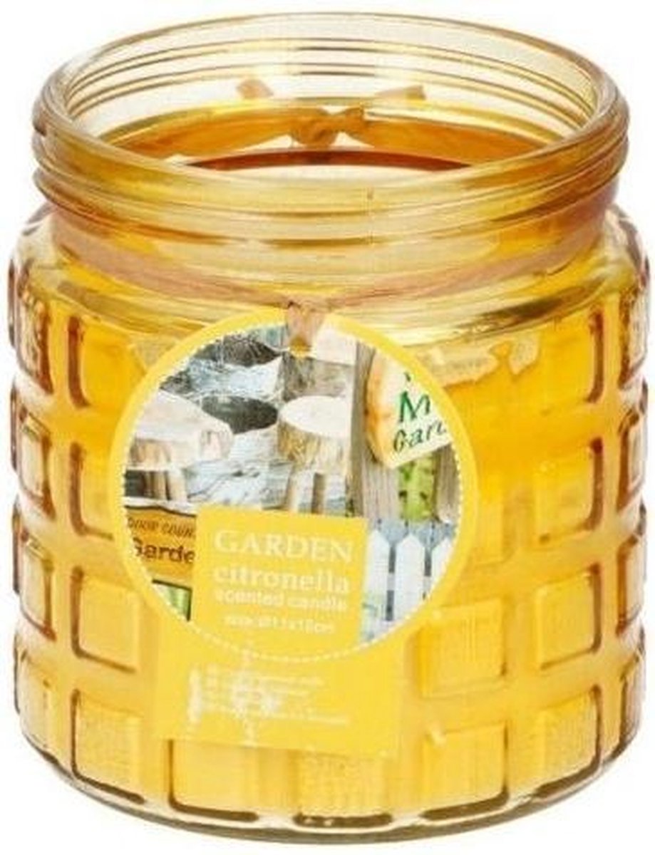 Citronella kaars tegen insecten in glazen pot 12 cm geel- Anti-muggen/insecten  | bol.com