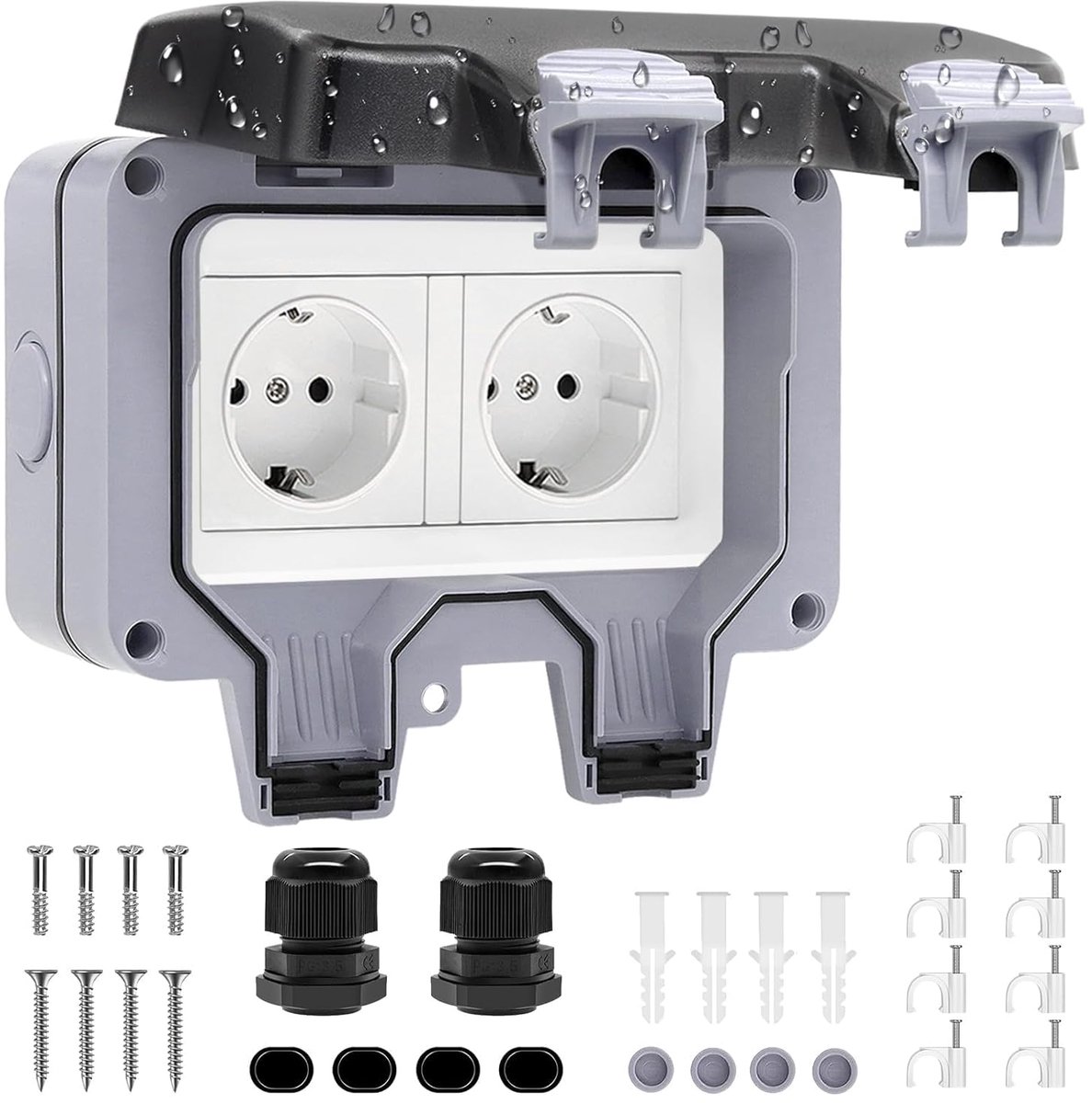 SnelShoppen - IP66 Waterdichte Buitenstopcontact Dubbelsocket voor Tuin, Garage, Zwembad, Keuken en Badkamer - Veilig en Duurzaam