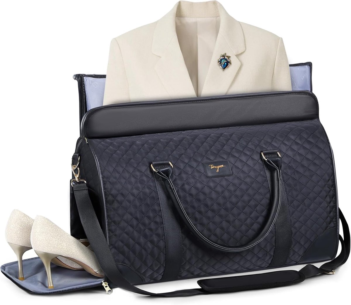 SnelShoppen - 3-in-1 Dameskleding Tas, Vouwbare en Waterdichte Reistas met Schoencompartiment en Schouderband, Elegante Faux Leer voor Werk en Reizen,