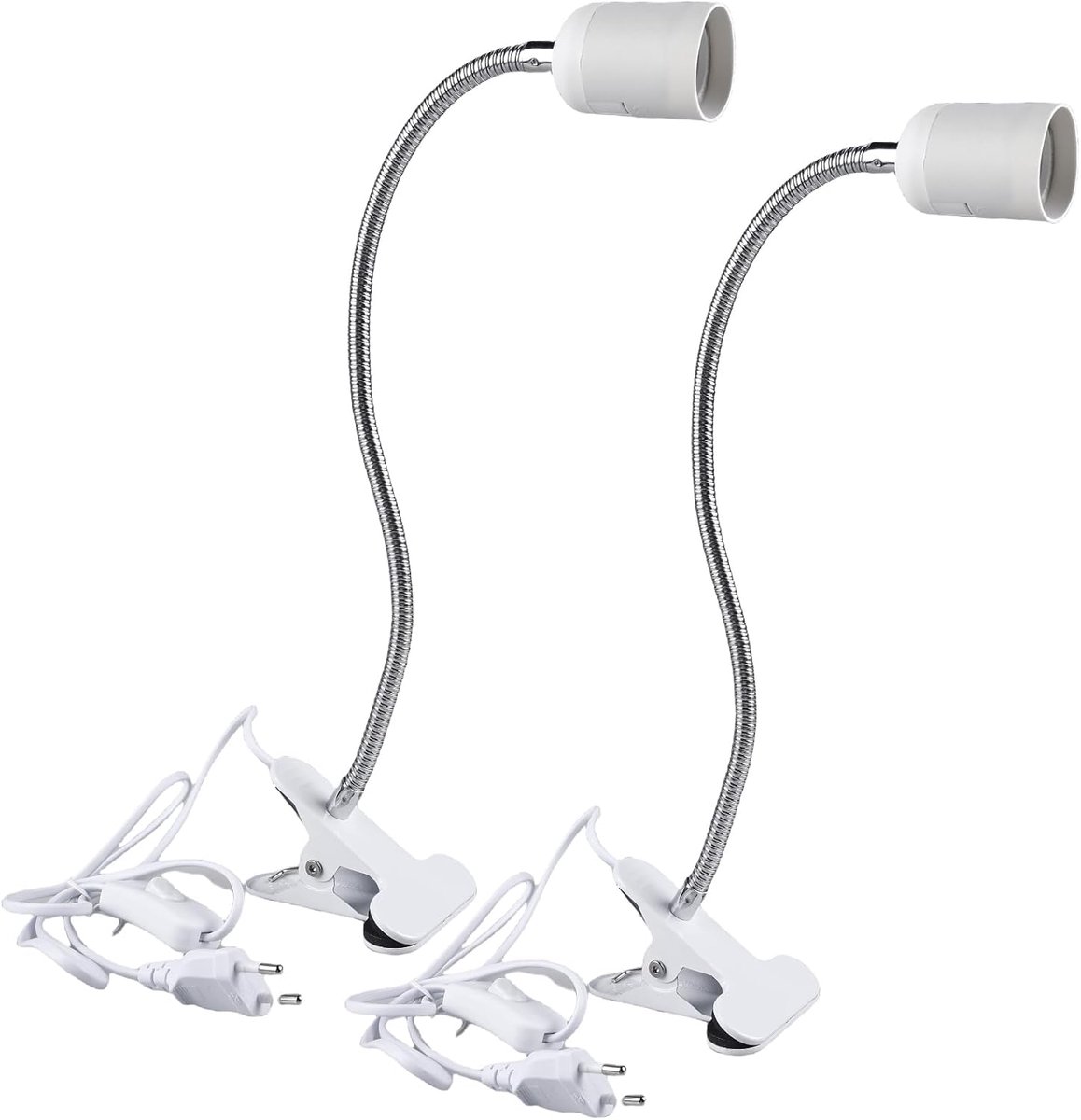 SnelShoppen - Pack van 2 E27 Klem Lampen met 360° Verstelbare Gooseneck, Lamp Fitting voor Planten en Dieren, Lange Kabel met Schakelaar, Lampenhouder