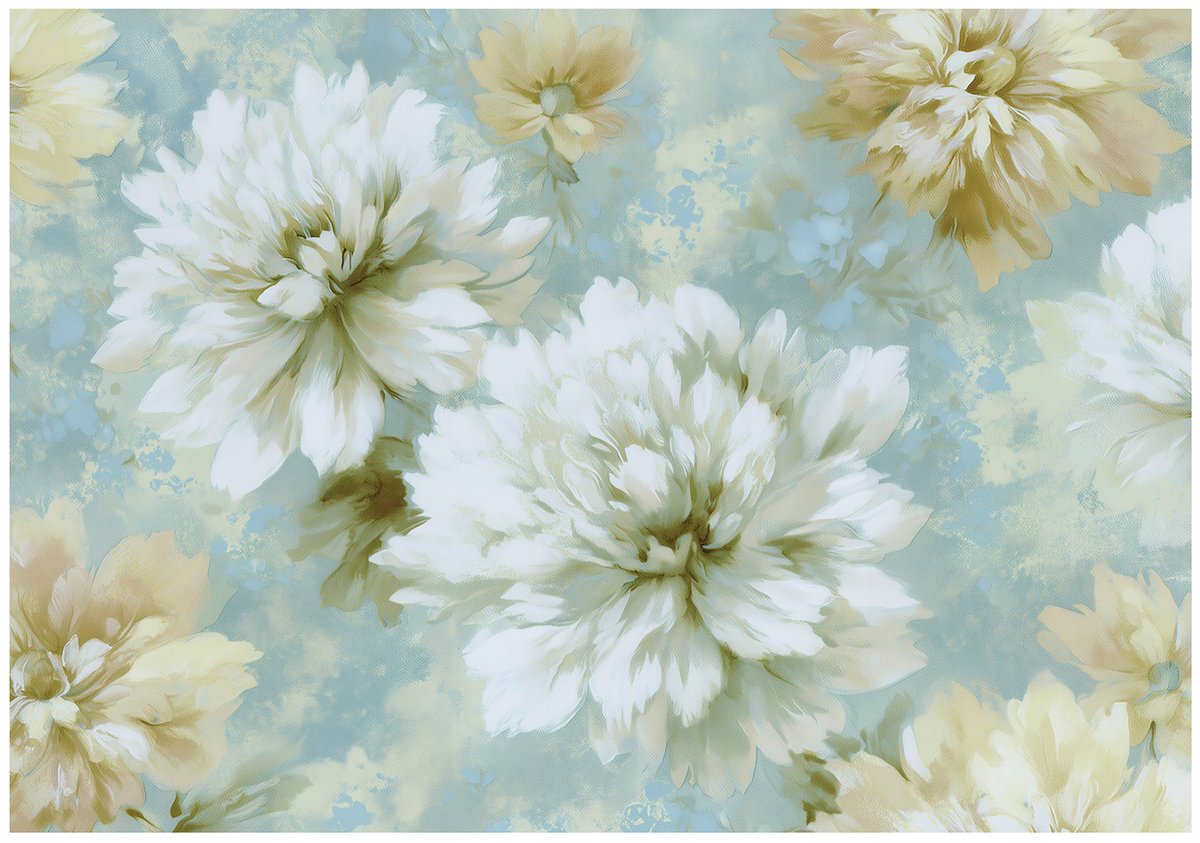 WALLARENA - Fotobehang - 200x140 cm - witte bloemen in aquarelstijl voor woonkamer en slaapkamer