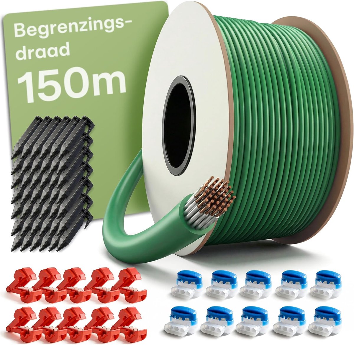 SnelShoppen - Praknu Boundary Wire Robotic Lawnmower Set 150m - Universaal Compatibel Installatiepakket voor Robotmaaiers - Incl. Pegs, Verbindingen &