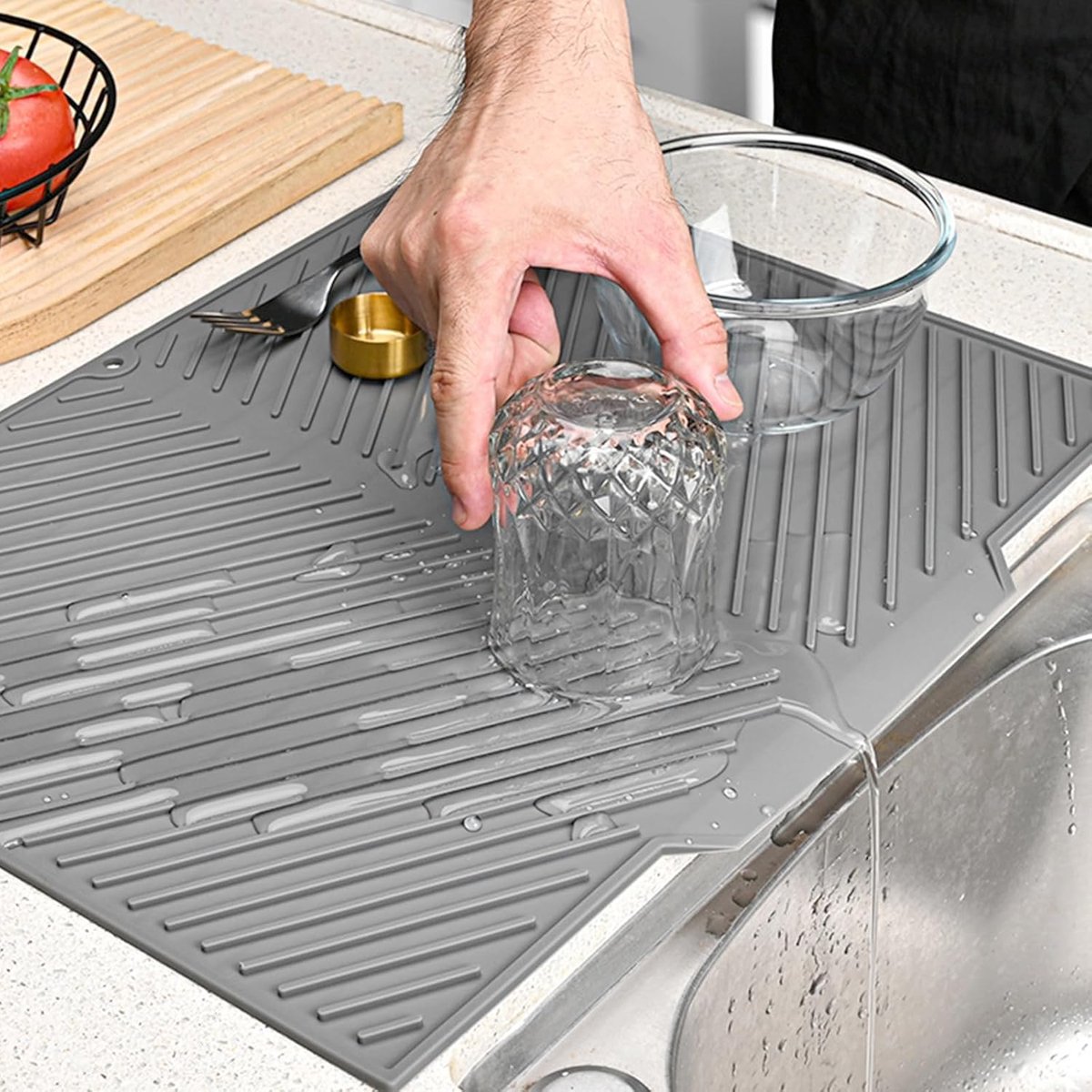 SnelShoppen - Silicone Dripping Mat voor Keuken - 43 x 30 cm V-vormige Afvoer Mat, Heat Resistant, Antislip, BPA-vrij, Ideaal voor Afwassen en Droogho